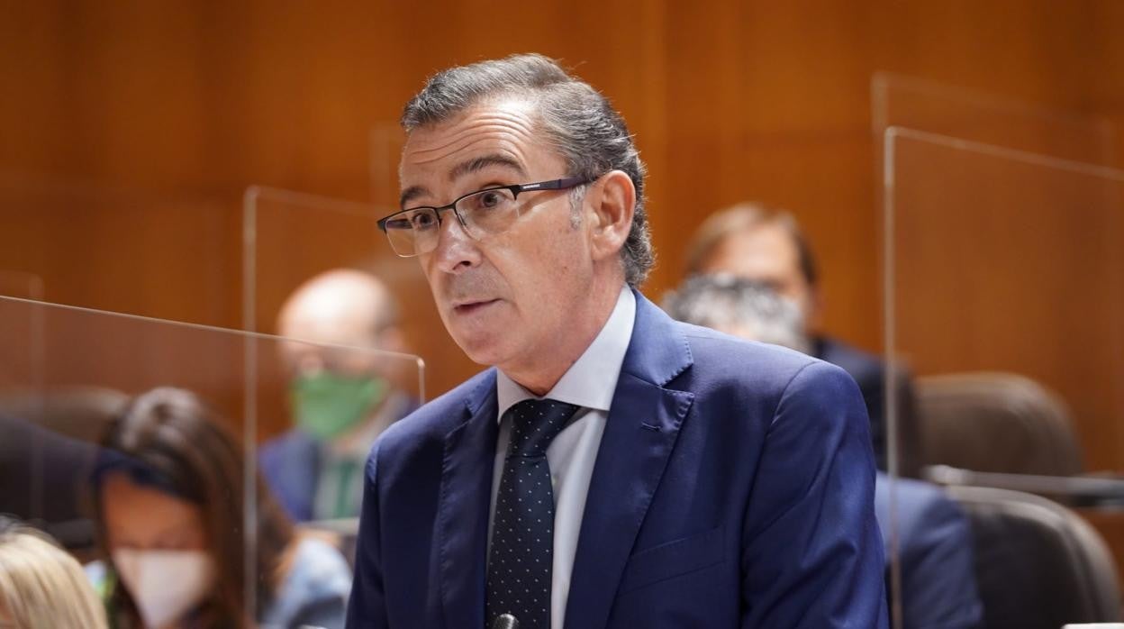 Luis María Beamonte, líder del PP aragonés, durante su intervención en las Cortes regionales