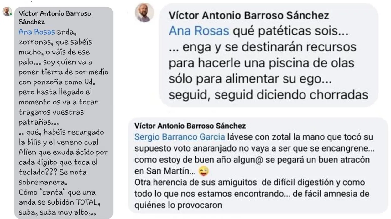 Algunos de los comentarios vertidos por el concejal de Ciudadanos Víctor Antonio Barroso en el grupo vecinal de Facebook ‘Brunete Somos Todos