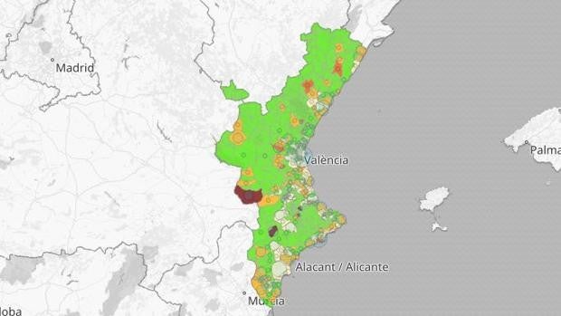 Mapa y lista por municipios con los últimos casos de coronavirus en Valencia, Alicante y Castellón