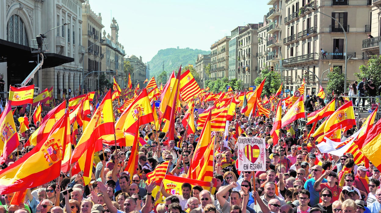 Manifestación constitucionalista en Barcelona, el 8 de octubre de 2017