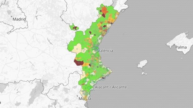Listado de los municipios de la Comunidad Valenciana en riesgo extremo de propagación de coronavirus