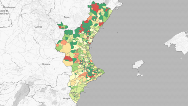 Mapa y listado por municipios de los últimos contagios y muertes por el coronavirus en la Comunidad Valenciana