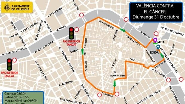 Calles cortadas en Valencia el domingo 31 de octubre por la 'Carrera contra el Cáncer'