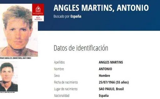 Imagen actual de la ficha de Antonio Anglés en Interpol