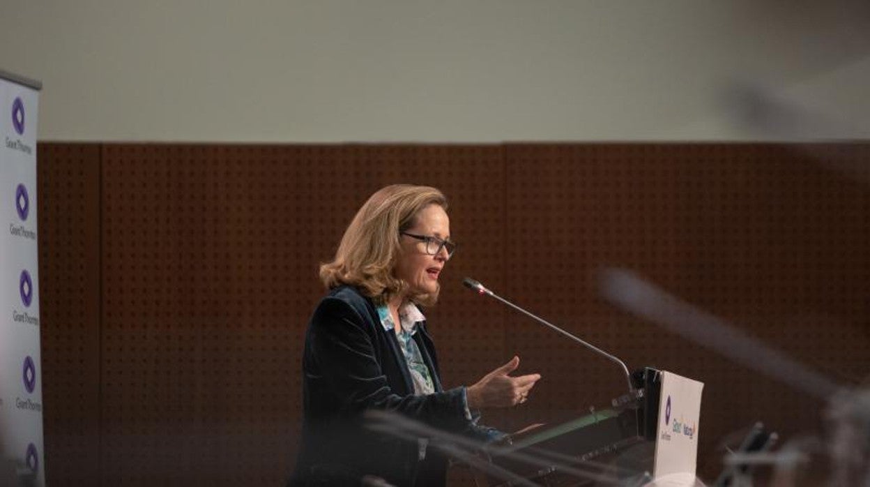 La vicepresidenta, durante su participación en la jornada sobre las oportunidades de los fondos Next Generation EU