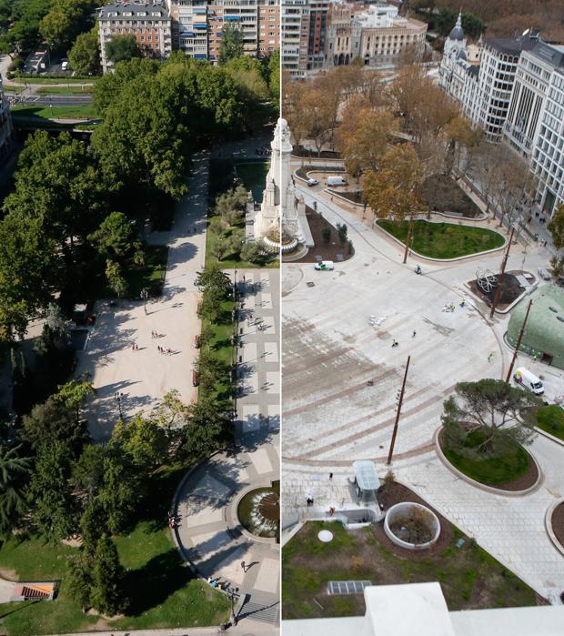 La nueva plaza de España ya es una realidad: 70.000 metros cuadrados, 1.100 nuevos árboles y baño de masas de Almeida