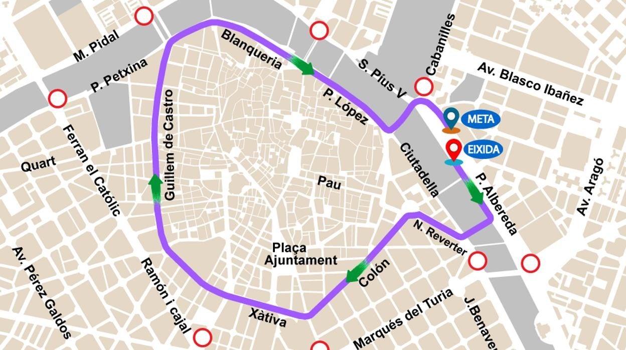 Mapa con el recorrido de la V Marcha contra la Violencia de Género de Valencia