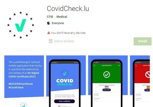 Imagen de la página donde se puede descargar la aplicación CovidCheck para móviles Android