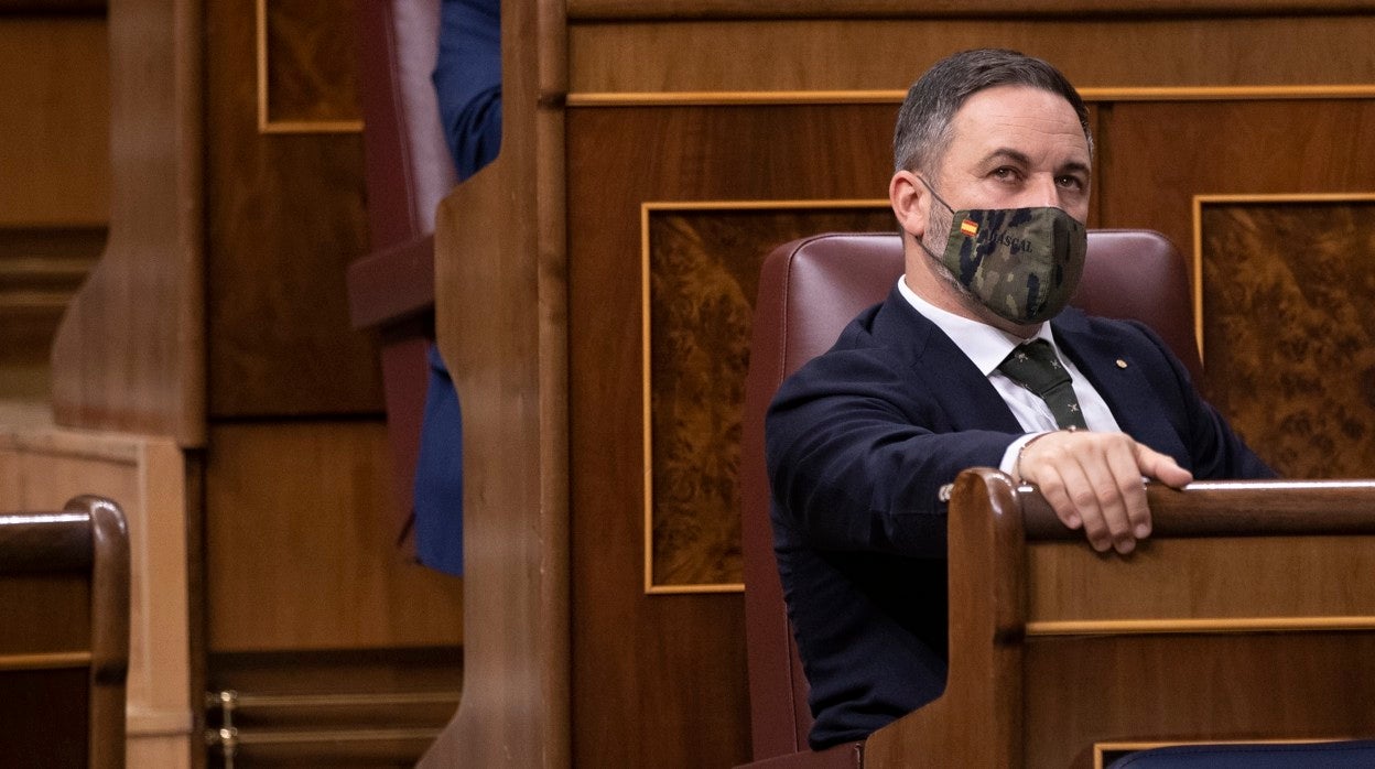 El líder de Vox, Santiago Abascal, esta semana durante el pleno del Congreso