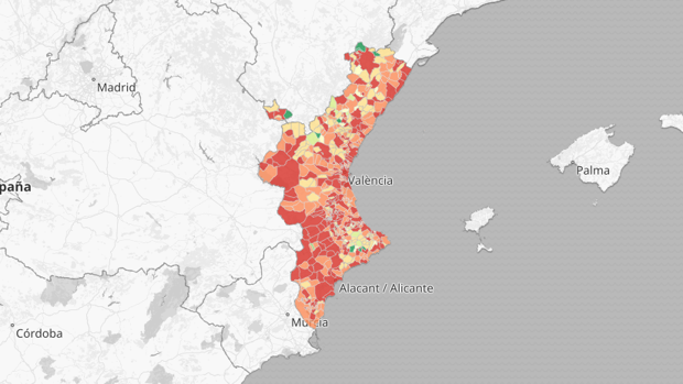 Nivel de riesgo de transmisión del coronavirus en las principales ciudades de Valencia, Alicante y Castellón