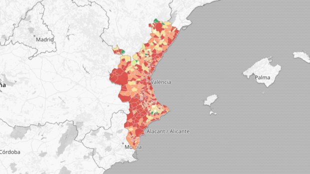 Listado de las ciudades de la Comunidad Valenciana con mayor riesgo de transmisión del coronavirus