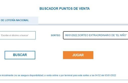 Buscador de puntos de venta para el Sorteo Extraordinario de El Niño