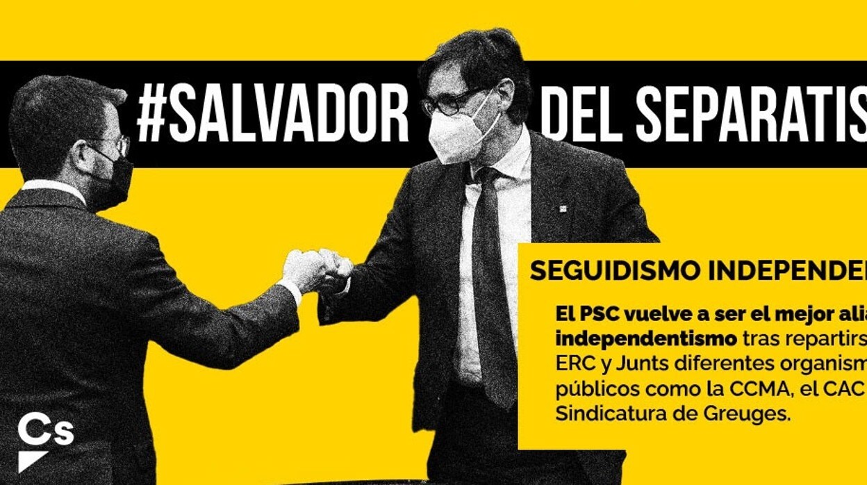 Imagen de la campaña digital de Cs contra Illa por sus pactos con ERC y Junts