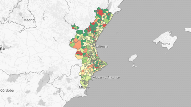 Mapa y listado por municipios de los contagios de coronavirus de esta semana en la Comunidad Valenciana