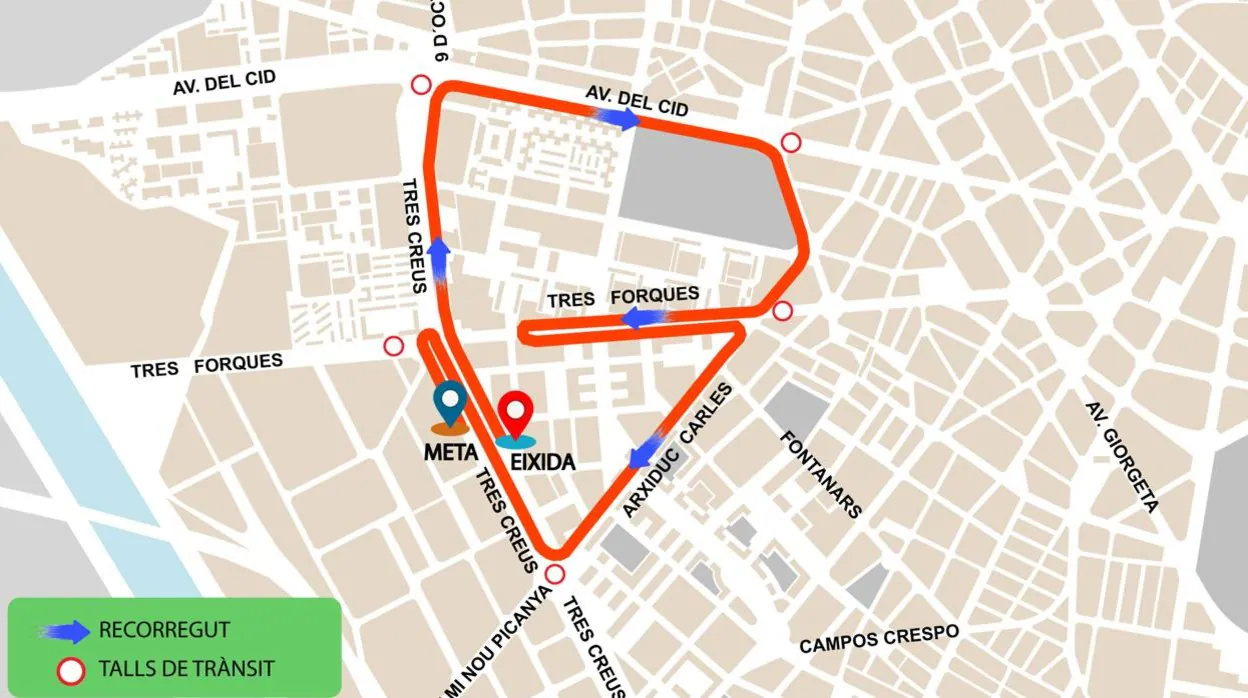 Mapa del recorrido de la 23ª Carrera Popular Galápagos de Valencia