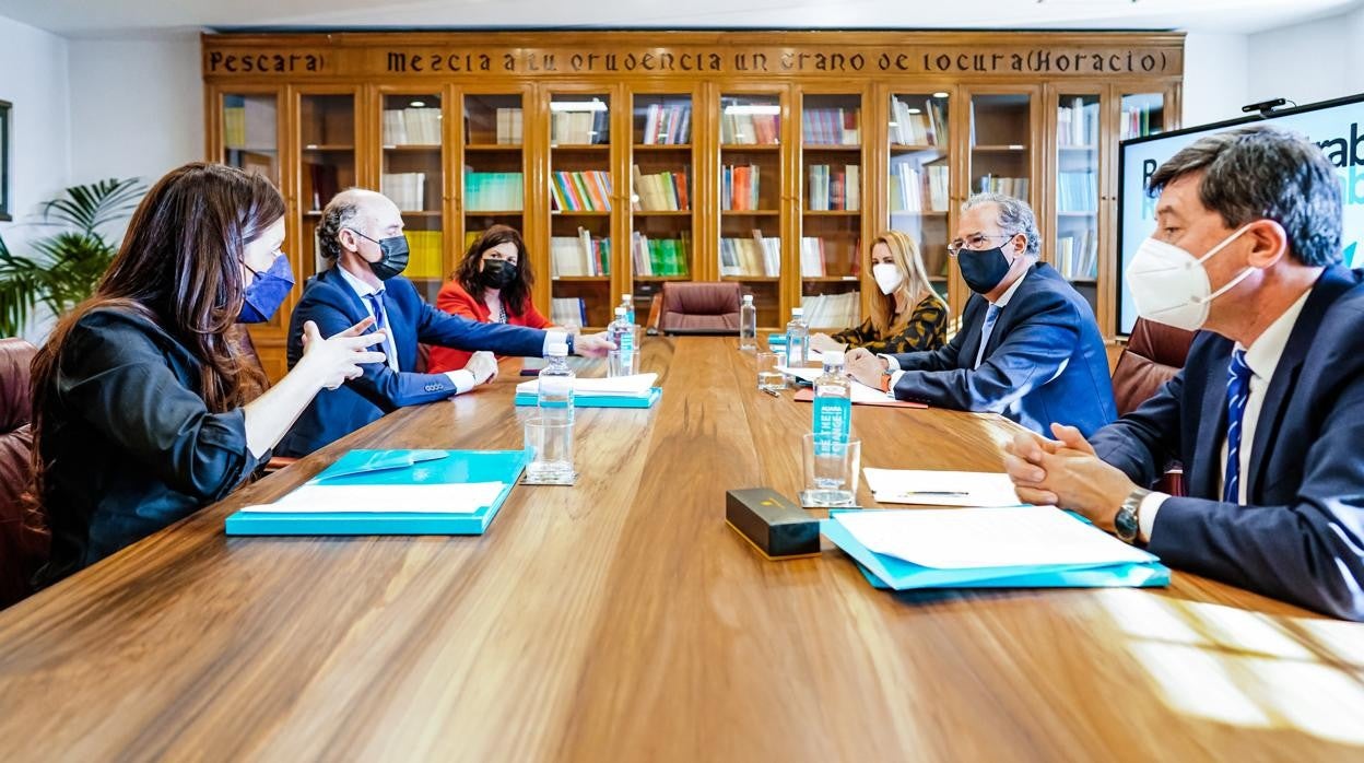 El consejero Ossorio, junto al presidente del Colegio de Psicólogos, José Antonio Luengo, y su equipo