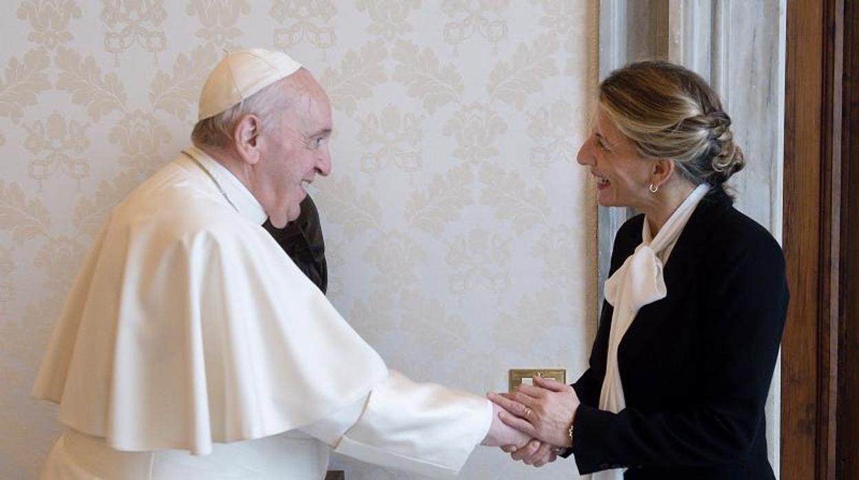 Yolanda Díaz, durante la audiencia privada que le dipensó el Papa Francisco en el Vaticano el 11 de diciembre