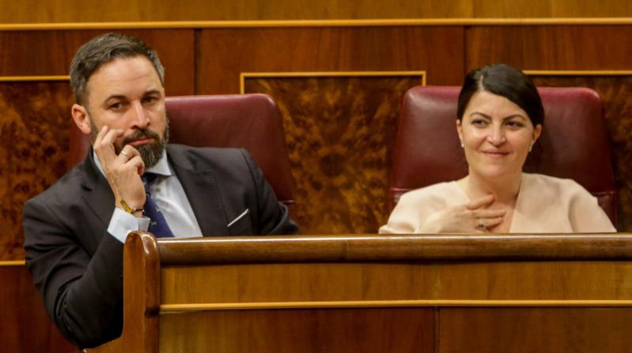 El presidente de Vox, Santiago Abascal, y la portavoz adjunta en el Congreso, Macarena Olona