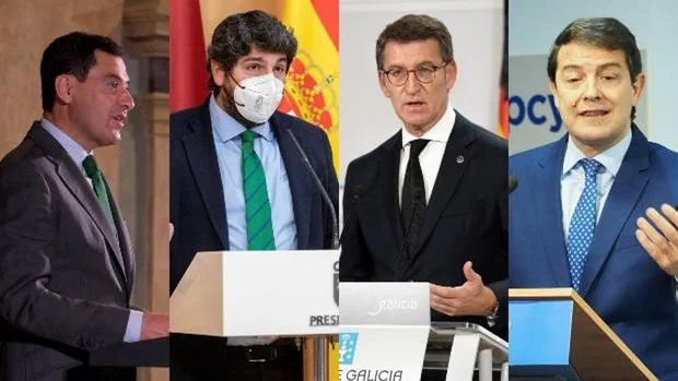 De izq. a dcha.: Juanma Moreno, Fernando López Miras, Alberto Nuñez Feijóo y Alfonso Fernández Mañueco