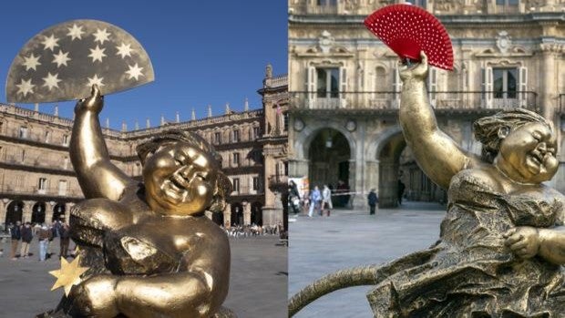 Roban el abanico de la escultura de Xu Hongfei en la Plaza Mayor de Salamanca