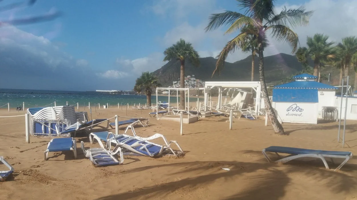 El viento ha hecho estragos en la playa de Las Teresitas (Tenerife)