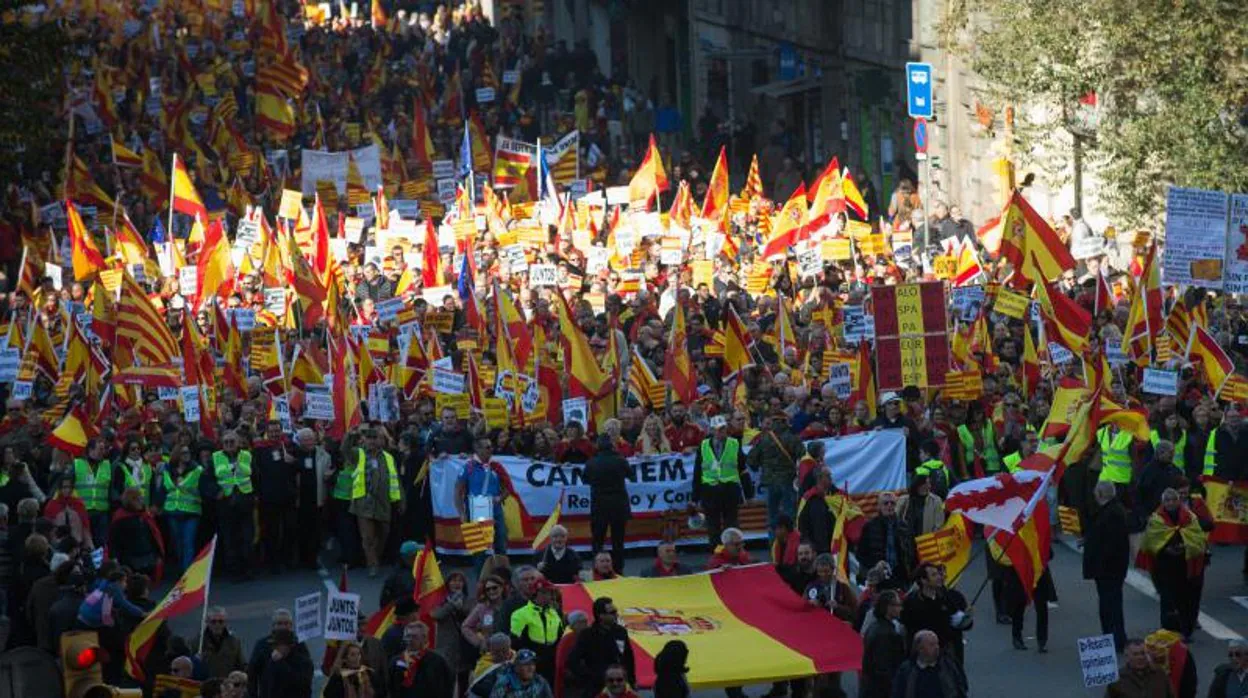 Una manifestación constitucionalista en Barcelona, en una imagen de archivo