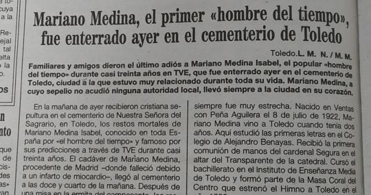 La noticia sobre el entierro publicada por la edición de ABC en Toledo el 30 de diciembre de 1994