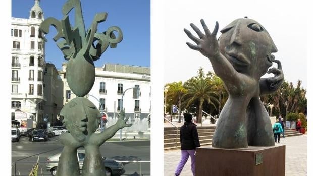 El temporal derriba en Alicante parte de la escultura «El adivinador» de Ripollés