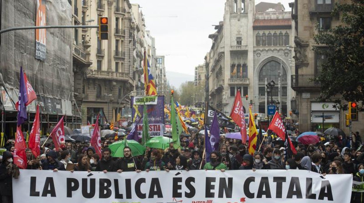 Una manifestación en favor del catalán, la semana pasada en Barcelona