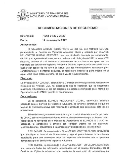 Documento sobre la invetigación del accidente