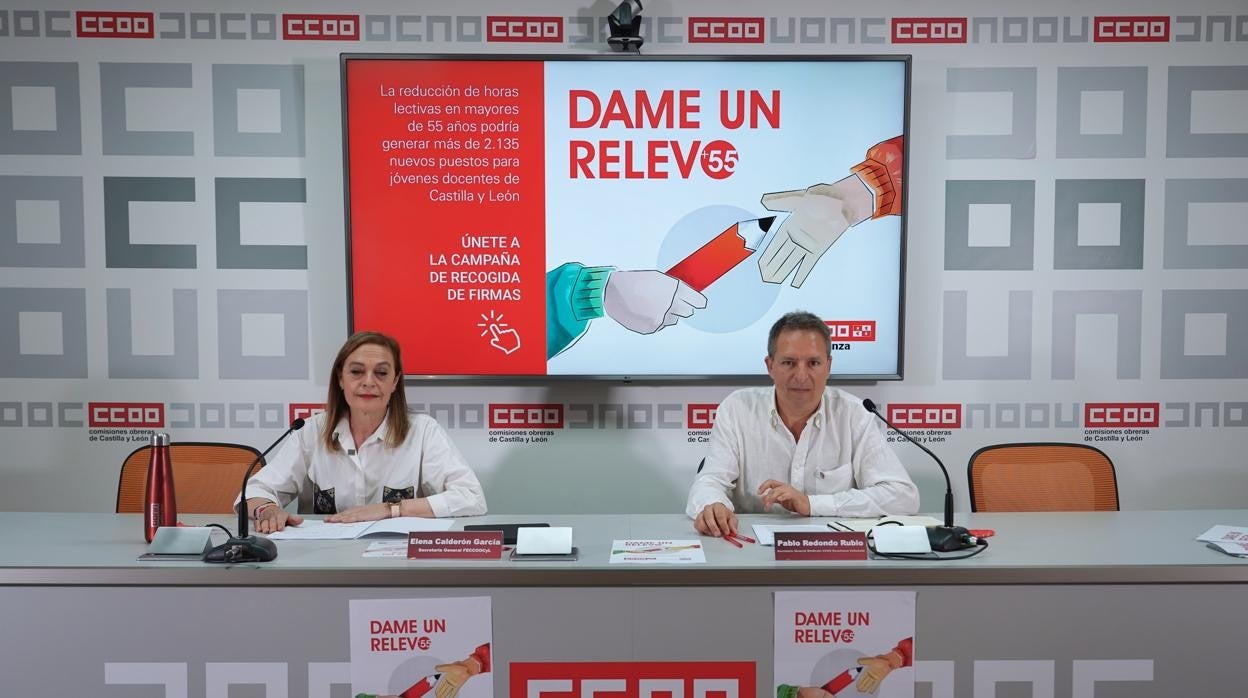 Elena Calderón y Pablo Redondo, de CCOO, presentan la campaña «Dame un relevo»