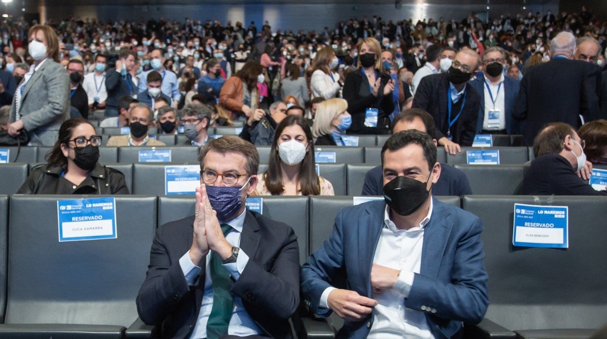 Congreso Nacional del PP en Fibes. Proclamación de Alberto Núñez Feijóo como nuevo presidente. Con la asistencia de Juan Manuel Moreno Bonilla