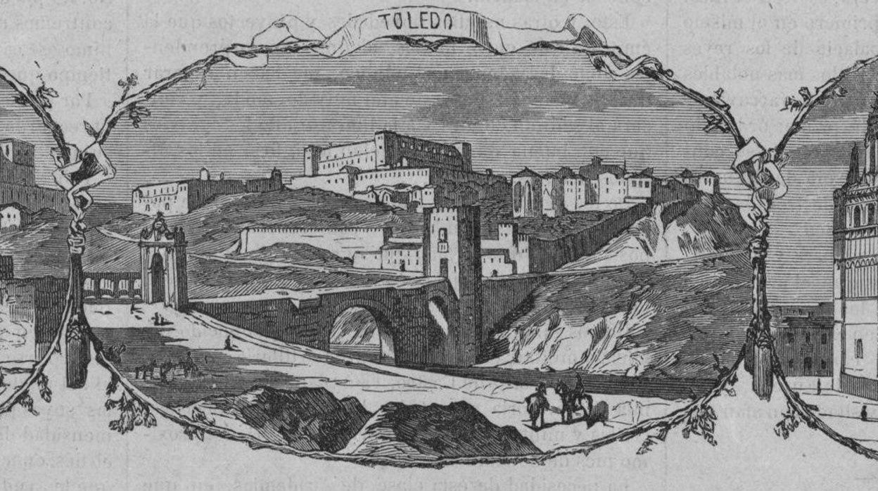 El alcázar, Toledo visto como museo y la catedral. Litografía de Joaquín Sierra Ponzano con dibujos de Fernando Miranda (El Periódico Ilustrado, 5 de agosto de 1866)