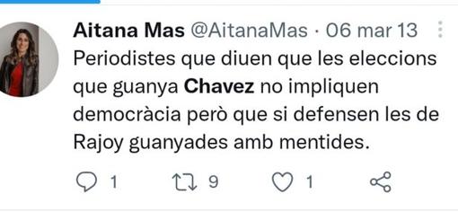 Captura de un tuit de Aitana Mas publicado en marzo de 2013