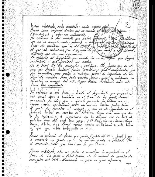 Cartas manuscritas de Kantauri con instrucciones a los comandos, datadas en julio y septiembre de 1997. La prioridad, secuestrar y matar concejales del PP