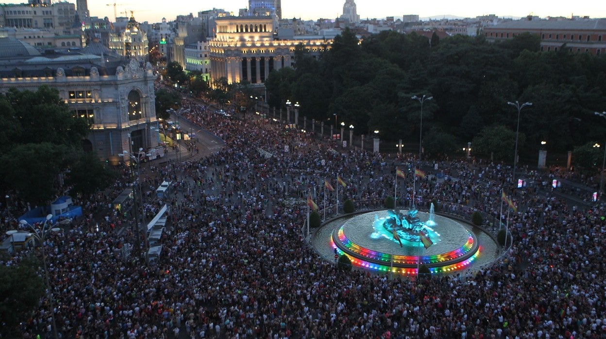 La plaza de Cibeles, durante la manifestación de 2019