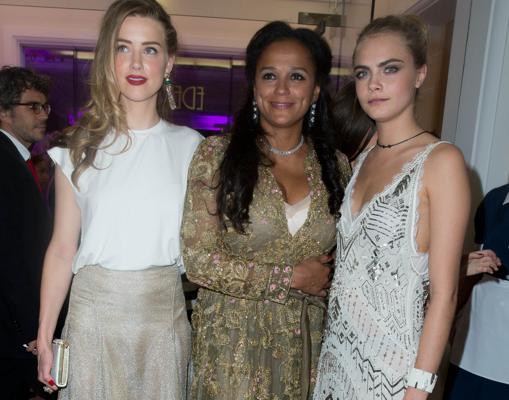 Isabel dos Santos junto a Amber Heard y Cara Delevingne