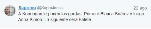 La aplaudida respuesta de Blanca Suárez a un tuitero que le llamó gorda