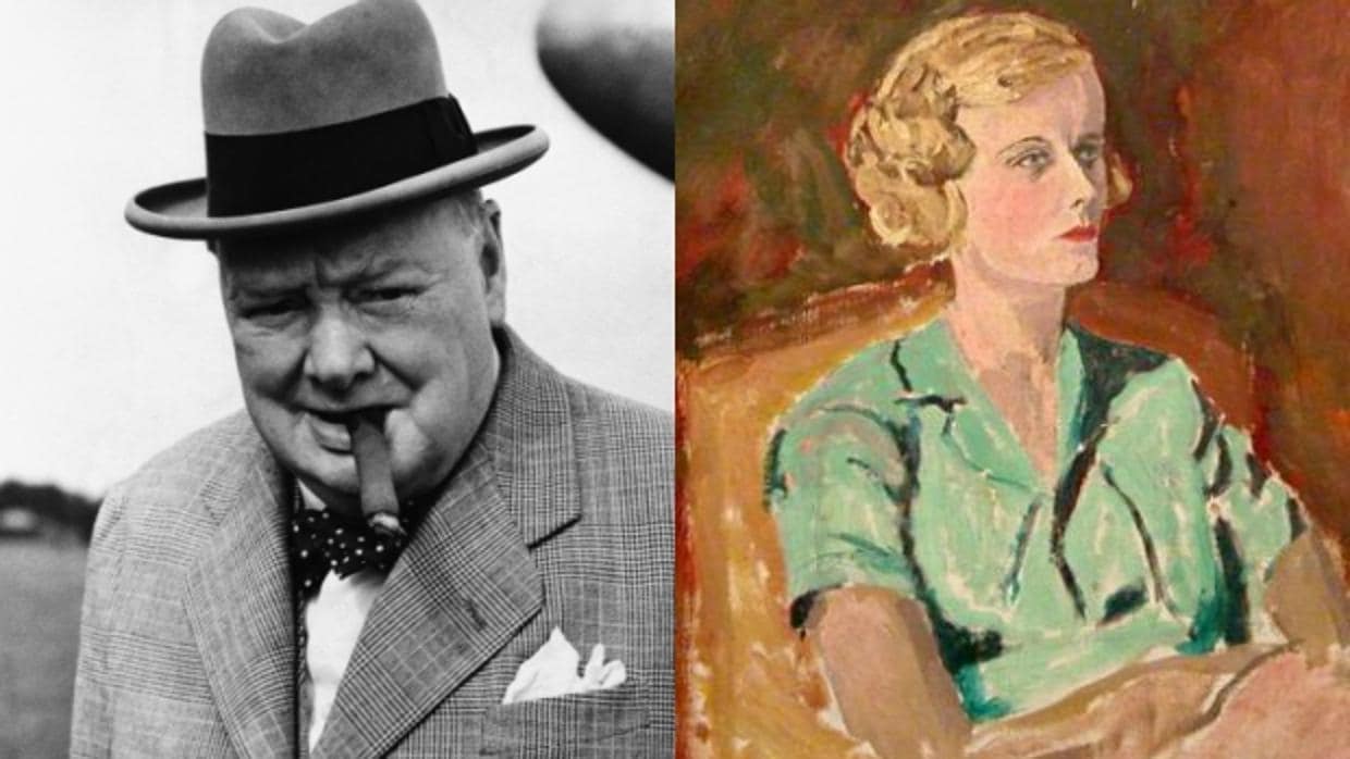 Winston Churchill y uno de los retratos que le pintó a su amante, Doris Castlerosse