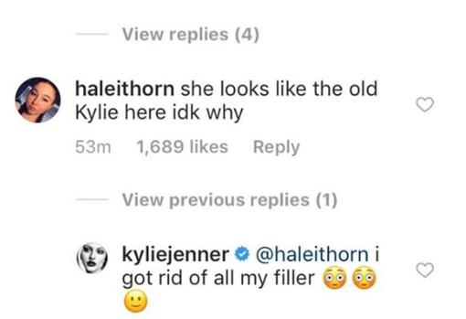 Comentario de una seguidora a Kylie Jenner y la respuesta de Kylie