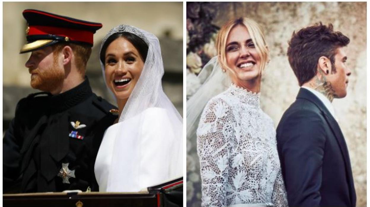 Meghan Markle y Chiara Ferragni en sus bodas con el Príncipe Harry y Fedez