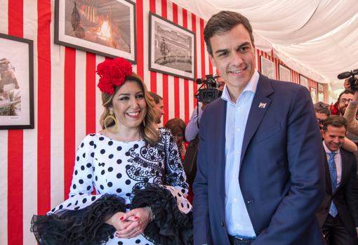 Los políticos Pedro Sánchez y Susana Diaz en la Feria de Abril de Sevilla