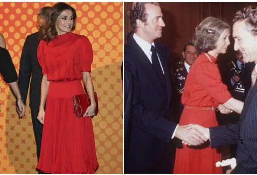 A la izquierda, la Reina Letizia esta mañana; a la derecha, Doña Sofía, en 1980