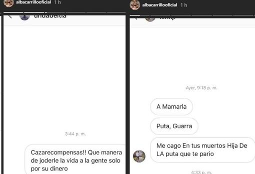 Alba Carrillo publica los insultos y mensajes de odio que ha recibido por su relación con Courtois