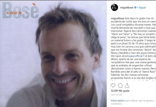 El texto del cantante en Instagram, con la portada del disco