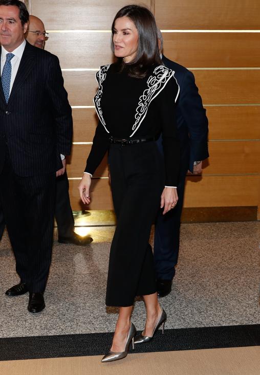 La Reina Letizia, durante el acto oficial de esta mañana en la sede de la CEOE