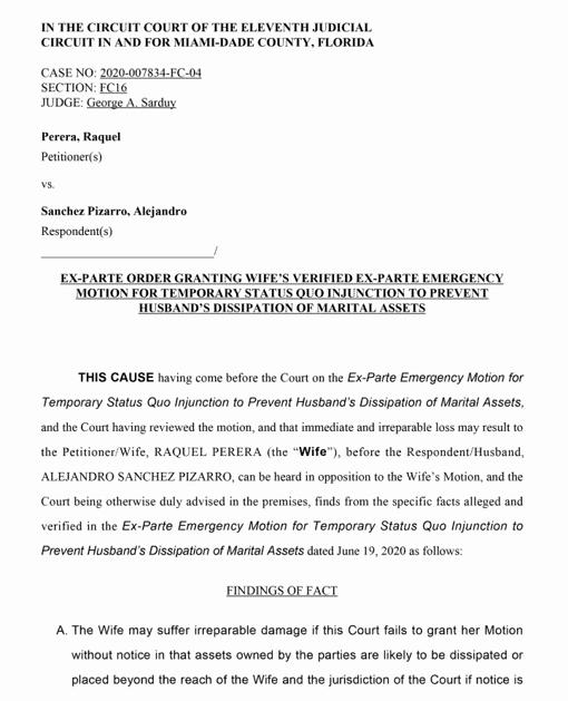 Petición de amparo legal por parte de Perera en la Corte de Miami