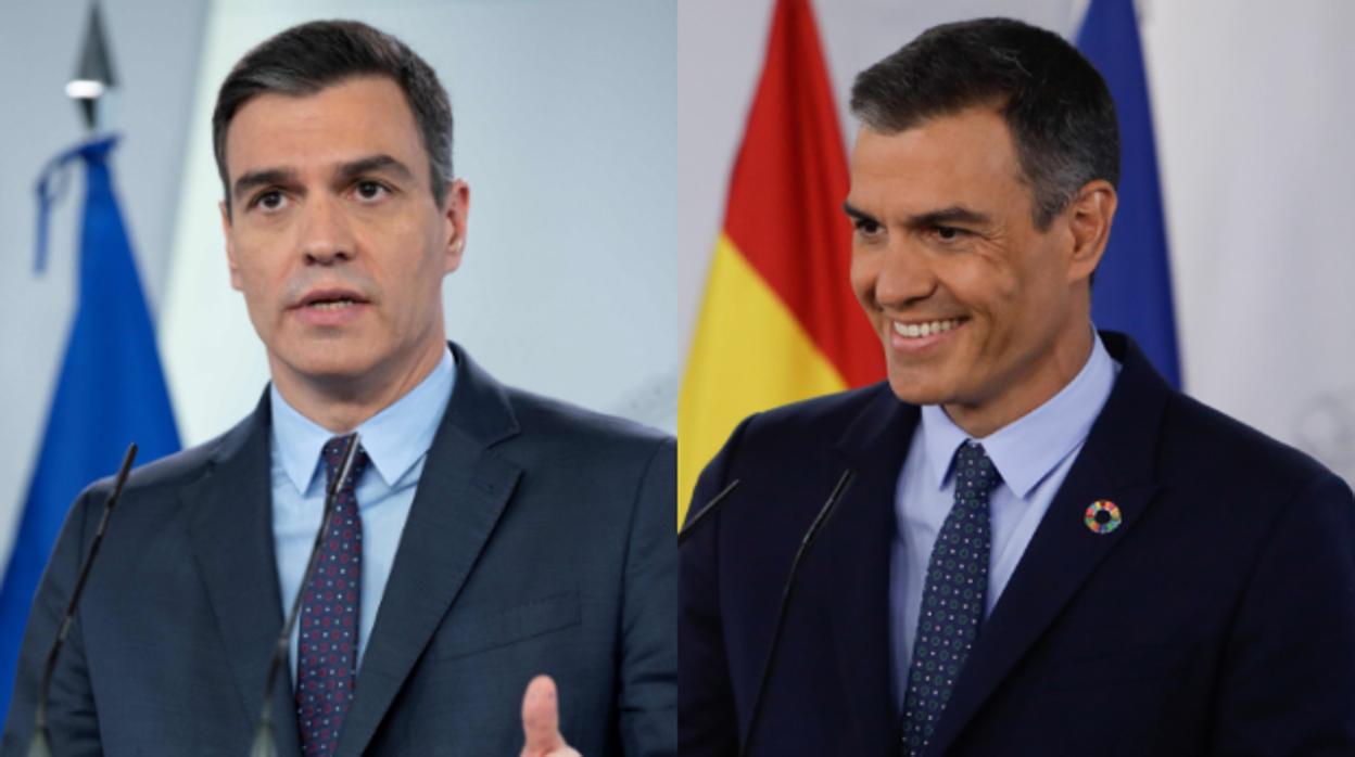 Pedro Sánchez en mayo. A la derecha, ayer