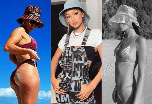 Jennifer López. Gigi Hadid y Gala González con gorro tipo pescador