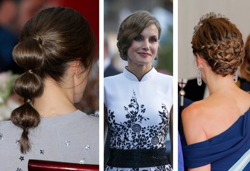 Algunos de los peinados más curiosos que ha lucido la Reina Letizia: coleta de burbujas, recogido vintage y moño con trenzas.